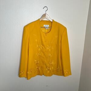 Amelia Key Bright Yellow Embroidered 2- Piece Skirt Suit Medium